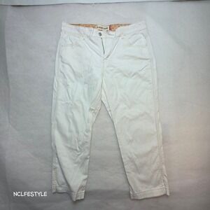 Levis Classic Capri Womens 16 White Denim Pants Floral Waistband Mid Rise Slit